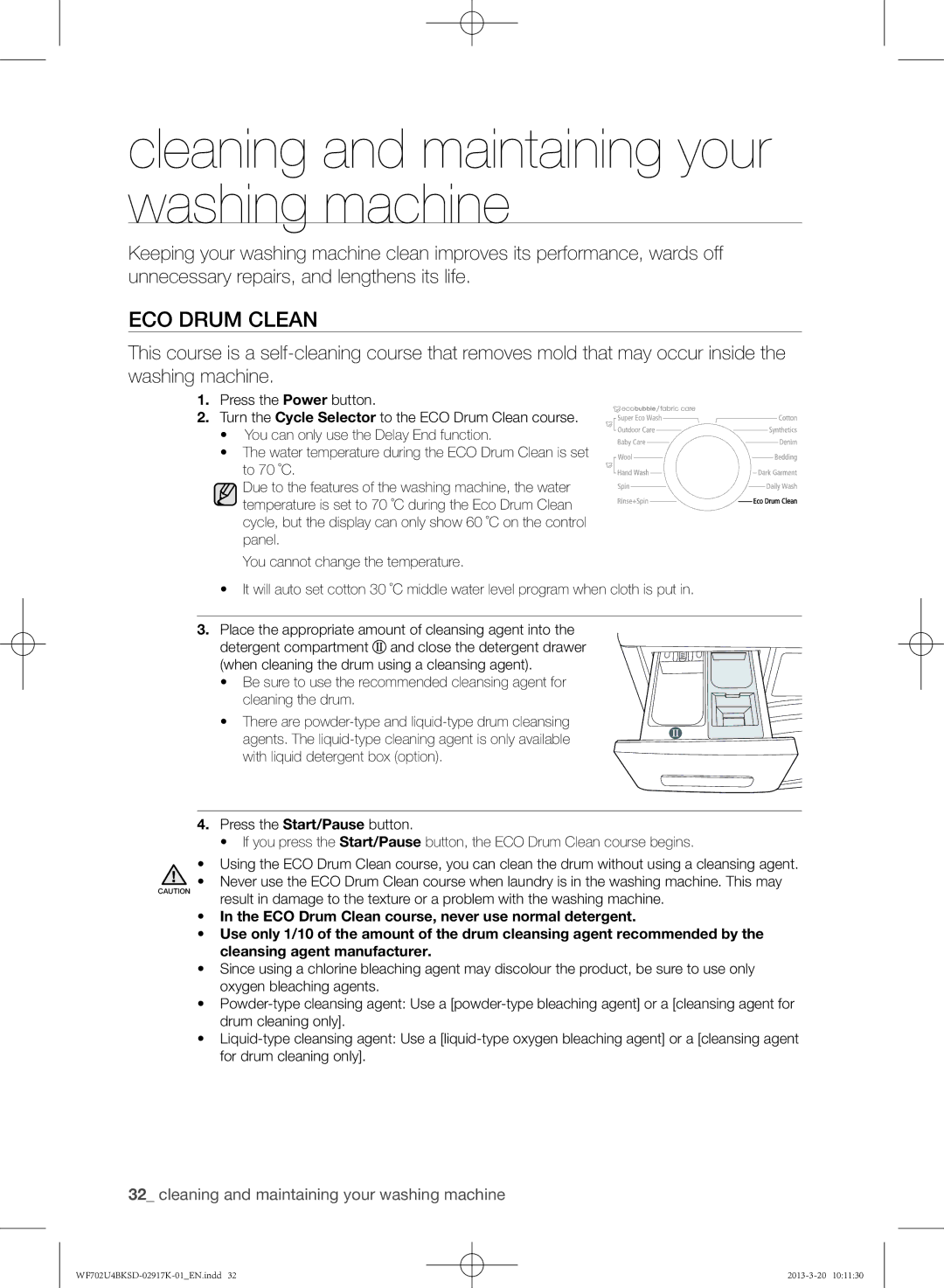 Samsung WF702U4BKSD/SG manual Cleaning and maintaining your washing machine, Eco drum clean 