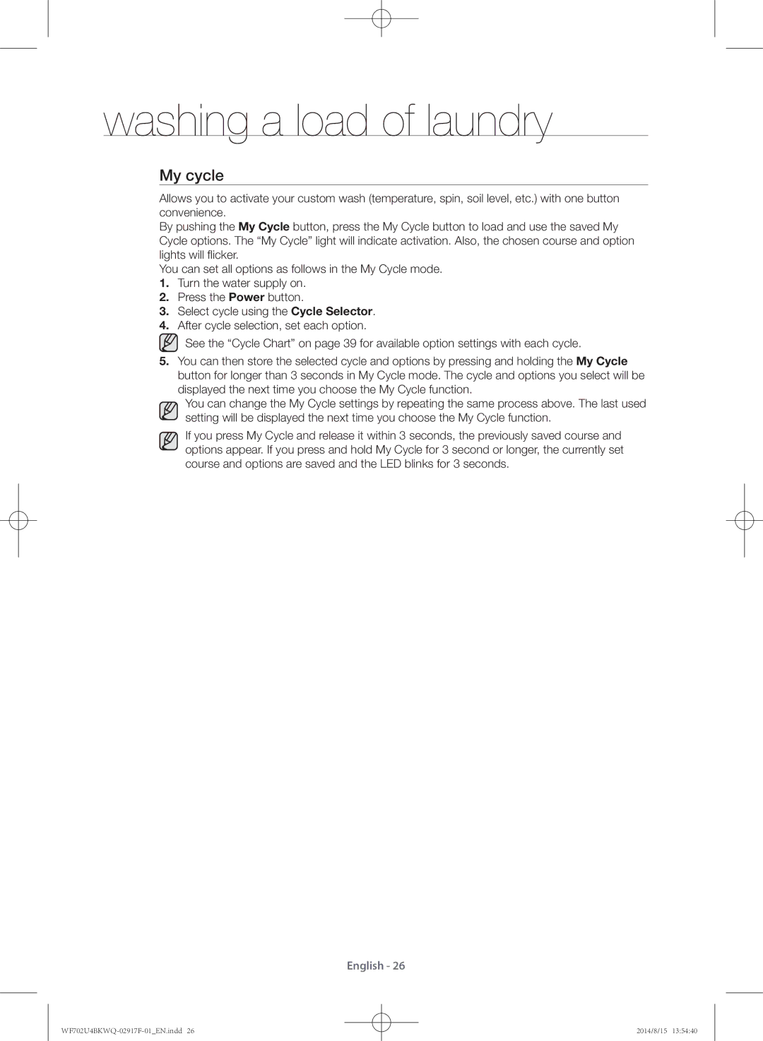 Samsung WF702U4BKWQ/YL manual My cycle 