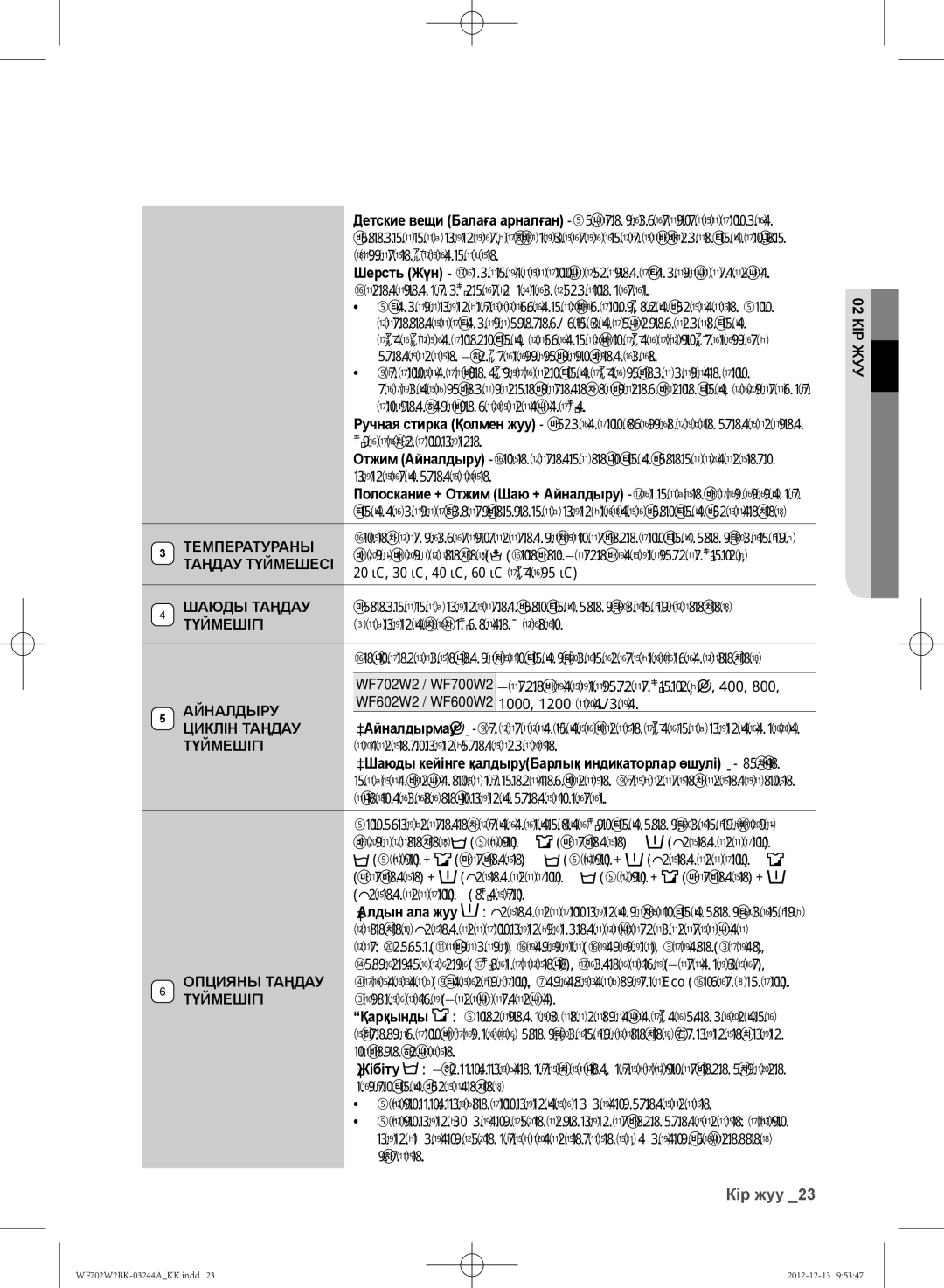 Samsung WF702W2BBWQ/LP, WF702W2BBWQDLP, WF602W2BKSD/LP Температураны, Таңдау Түймешесі, Айналдыру, Циклін Таңдау, Түймешігі 