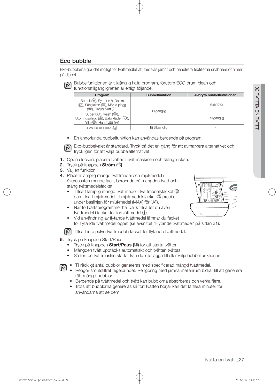 Samsung WF706P4SAWQ/EE manual Utomhusplagg , Babykläder Ylle , Handtvätt Eco Drum Clean 