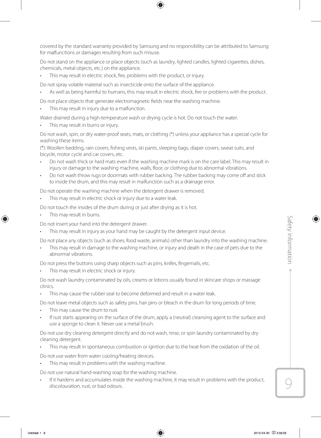 Samsung WF70F5E2W2W/KJ manual Safety information 