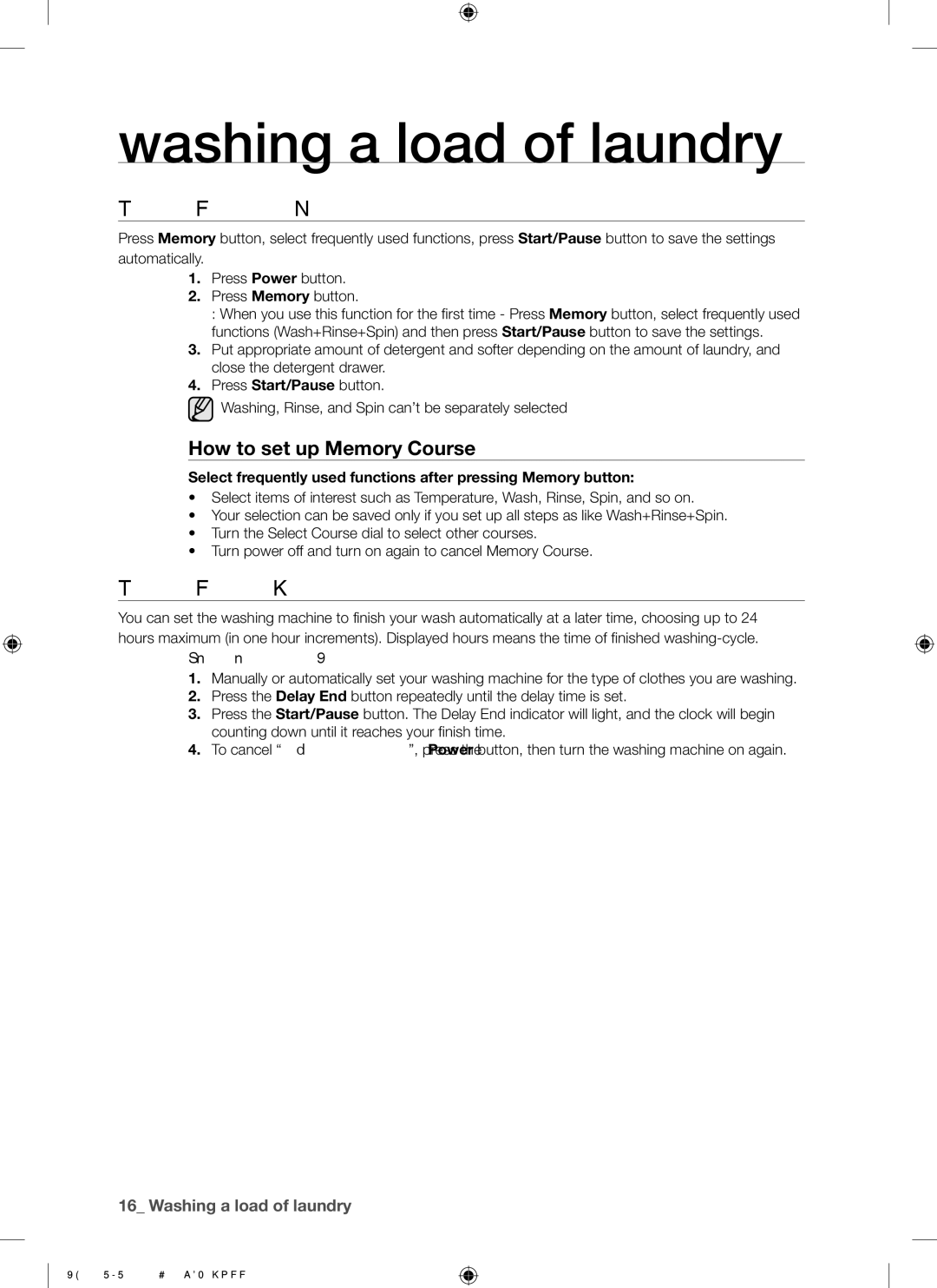 Samsung WF7101SKS/XET, WF7101SKC/XET manual Using Memory, Using Delay END, How to set up Memory Course 