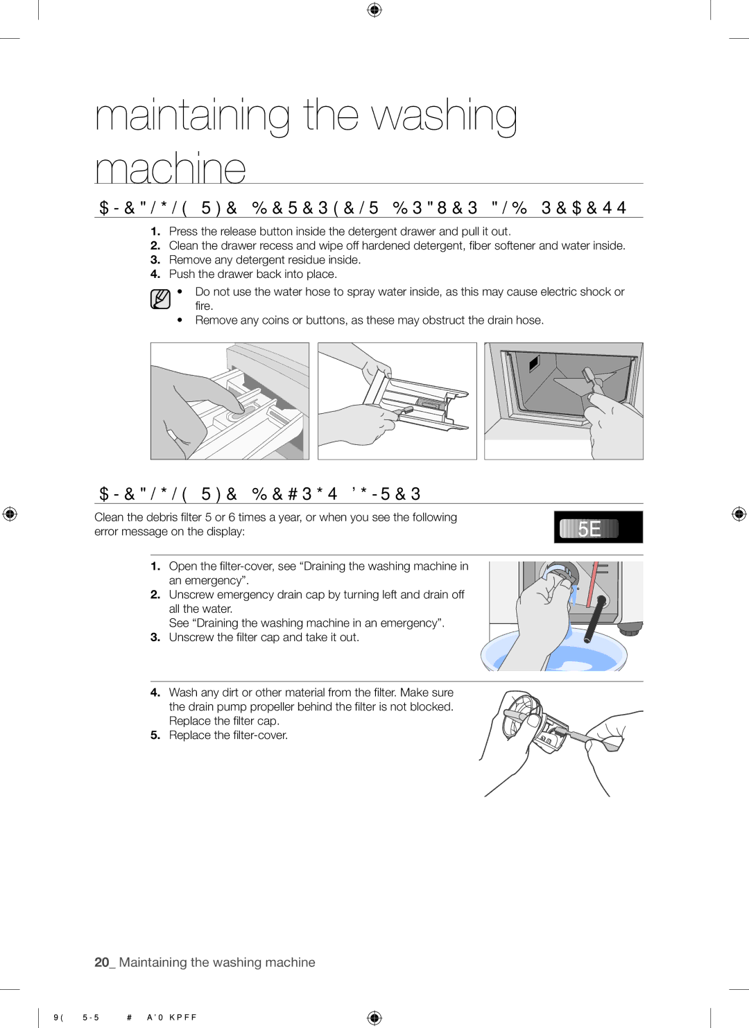 Samsung WF7101SKS/XET, WF7101SKC/XET manual Cleaning the Detergent Drawer and Recess, Cleaning the Debris Filter 