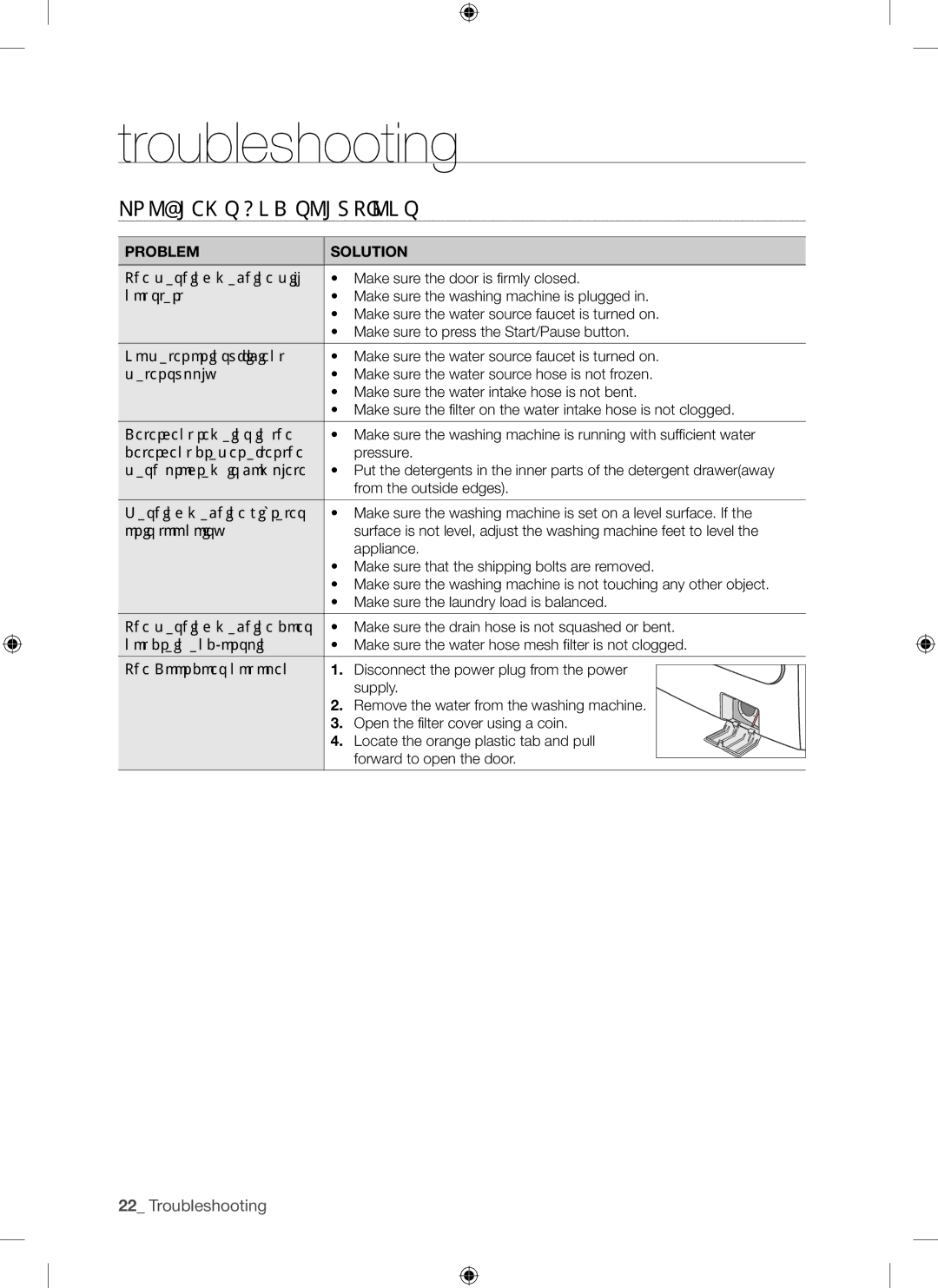 Samsung WF7101SKS/XET, WF7101SKC/XET manual Troubleshooting, Problems and Solutions 