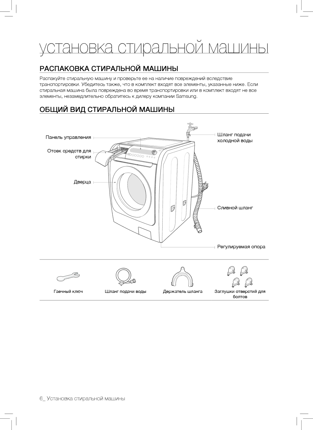 Samsung WF7102SKP/YLP manual Установка стиральной машины, Распаковка Стиральной Машины, Общий ВИД Стиральной Машины 