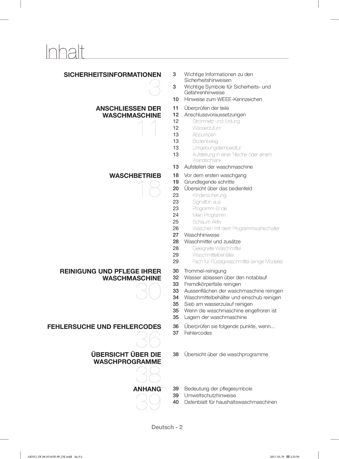 Samsung WF71184ZBD/XEG manual Inhalt 