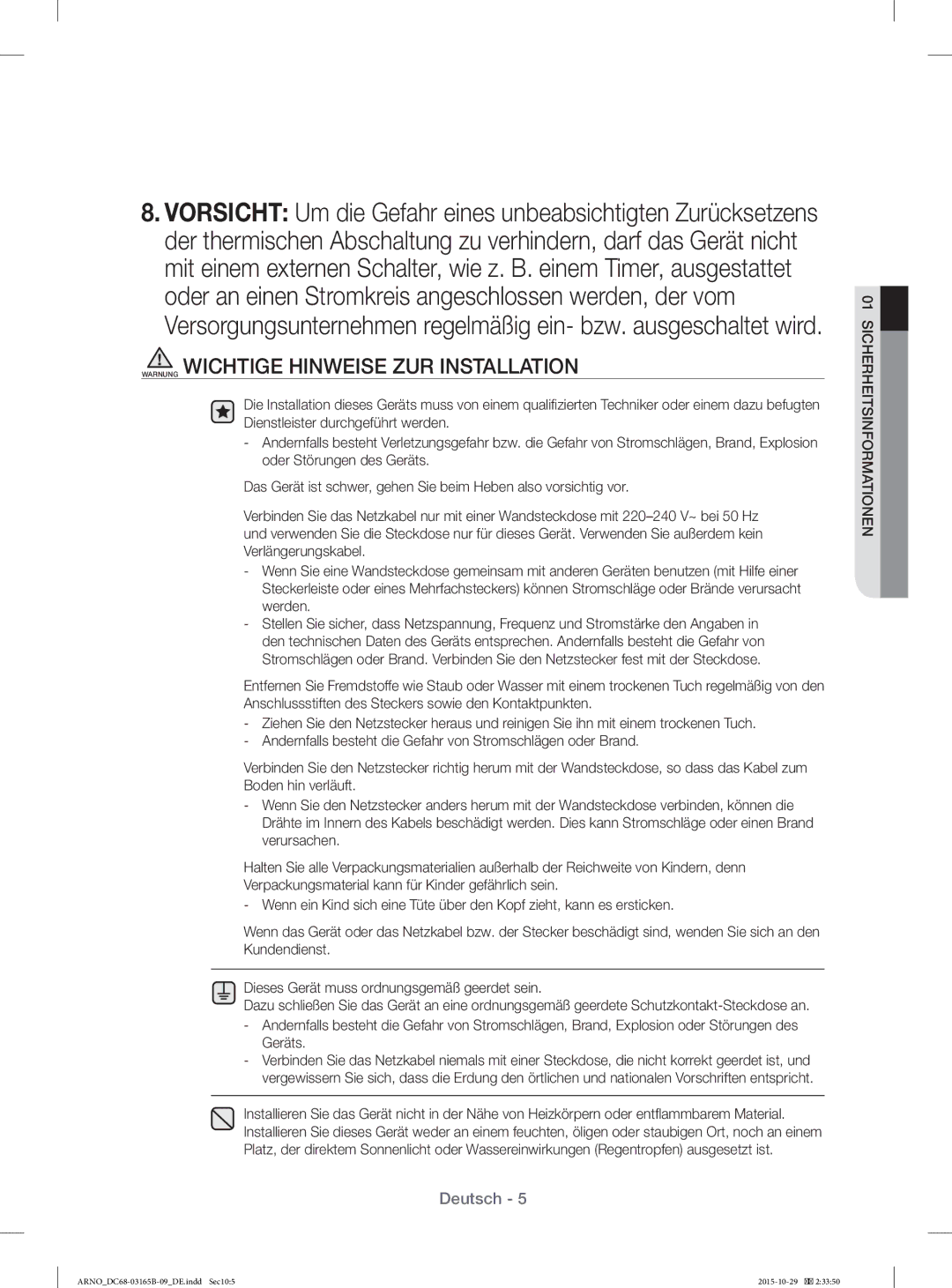 Samsung WF71184ZBD/XEG manual Warnung Wichtige Hinweise ZUR Installation 