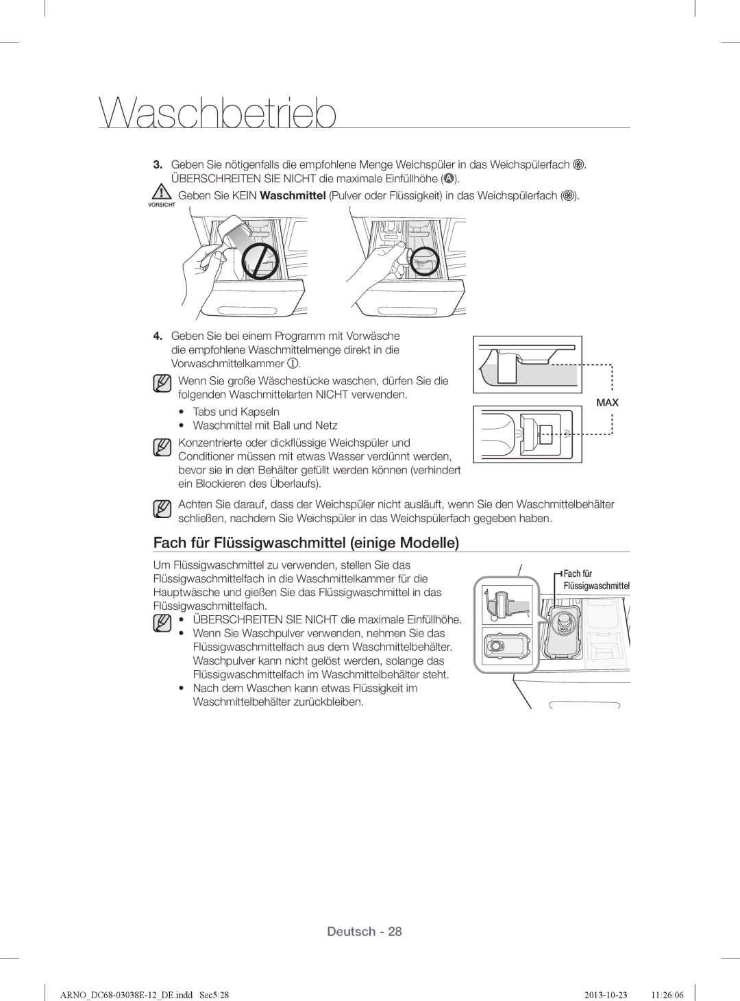 Samsung WF71284ZAC/XEG manual Fach für Flüssigwaschmittel einige Modelle 