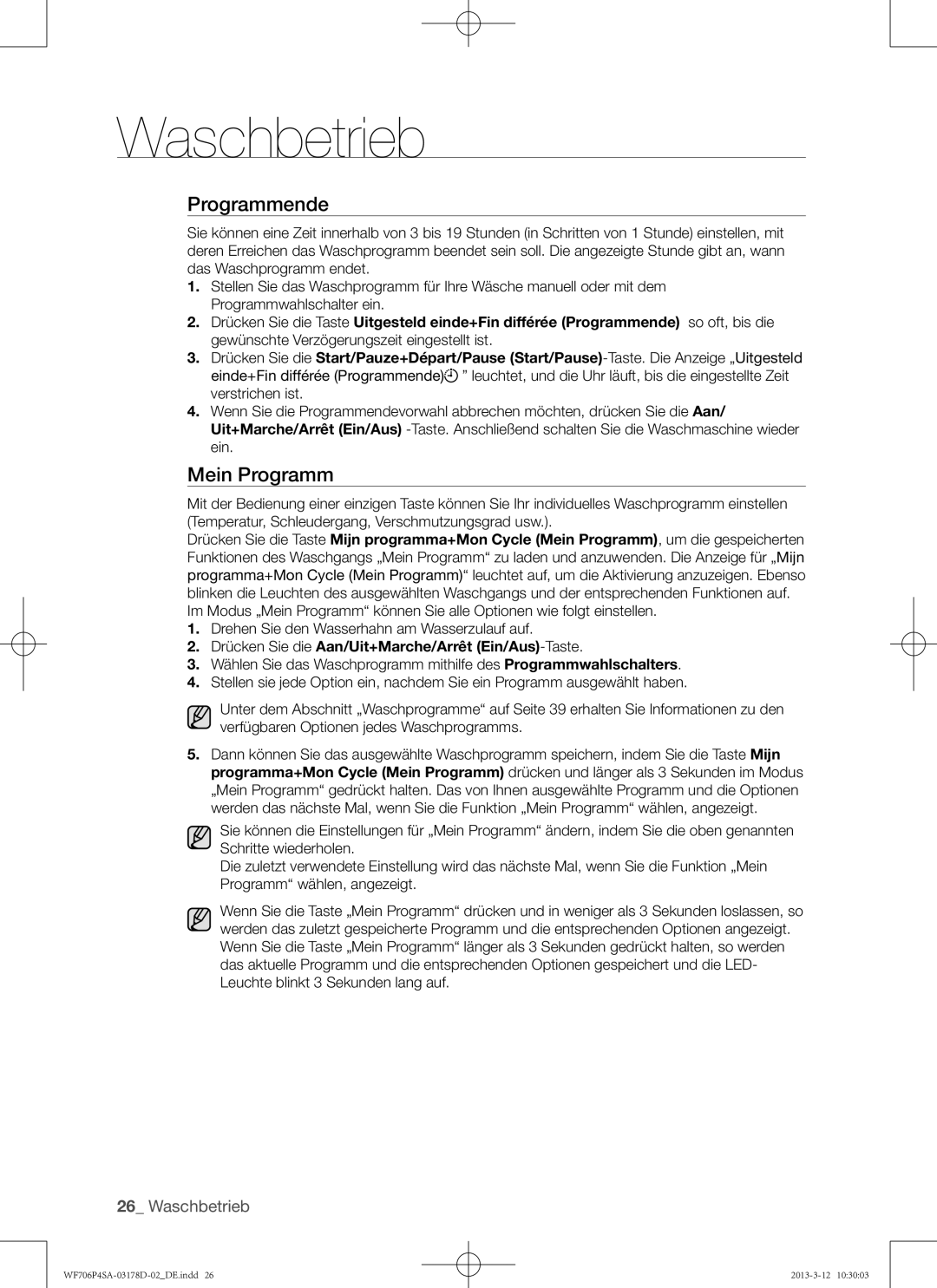 Samsung WF716P4SAWQ/EN manual Programmende, Mein Programm 