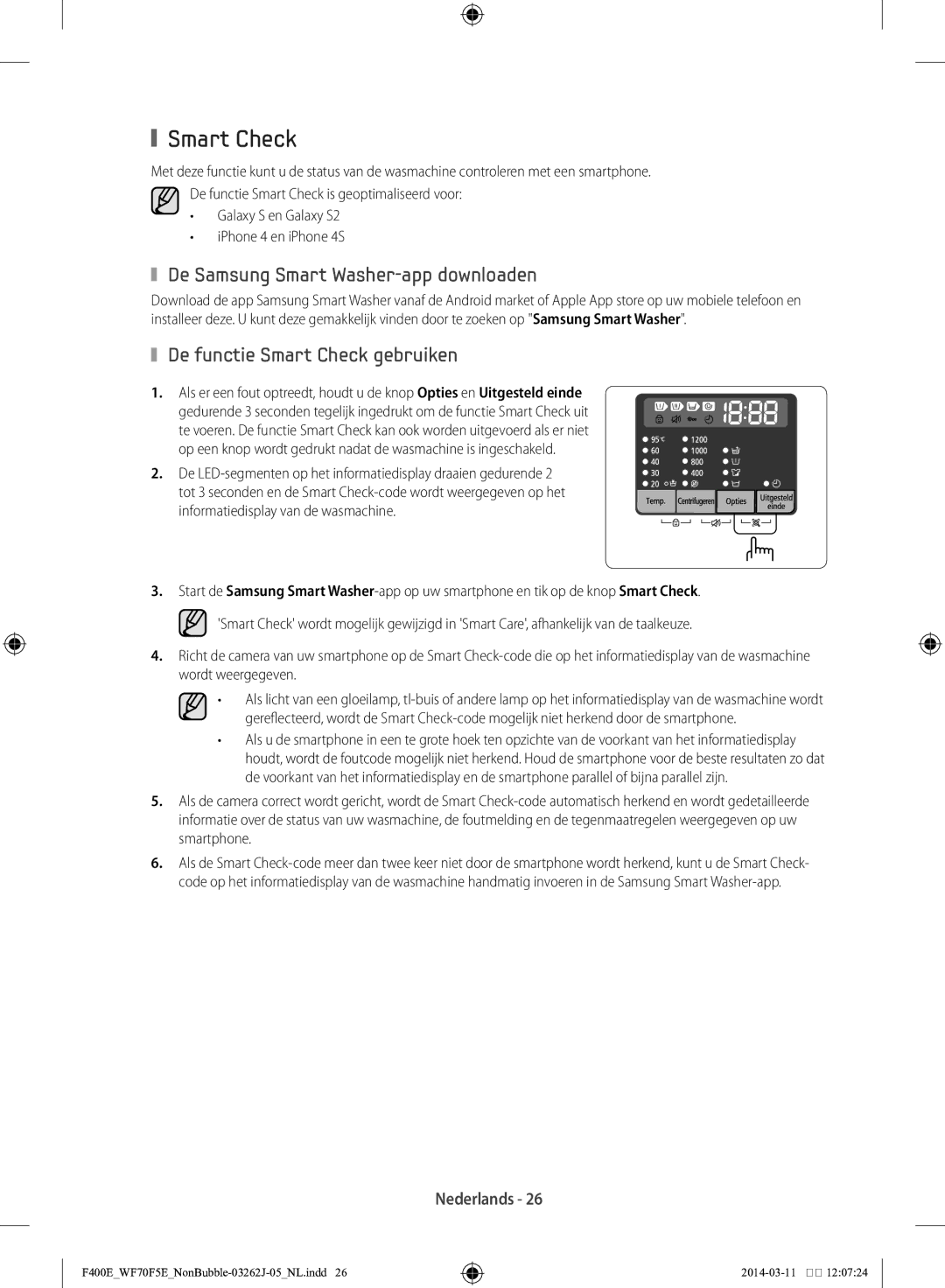 Samsung WF71F5E0Z4W/EN manual De Samsung Smart Washer-app downloaden, De functie Smart Check gebruiken 
