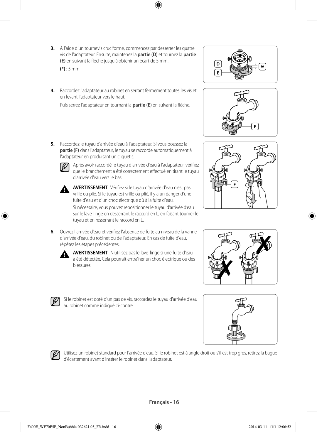 Samsung WF71F5E0Z4W/EN manual Français 