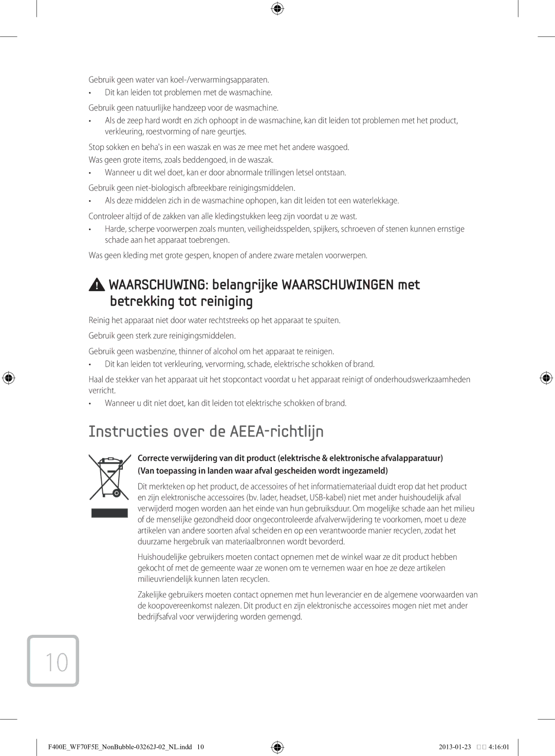 Samsung WF71F5E0Z4W/EN manual Instructies over de AEEA-richtlijn 