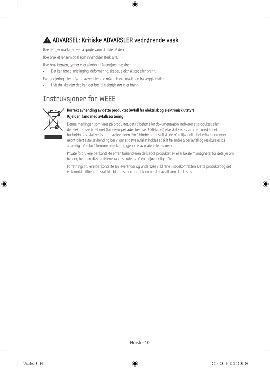 Samsung WF71F5ECW4W/EE, WF71F5E1W4W/EE, WF71F5E0Q4W/EE manual Instruksjoner for Weee 