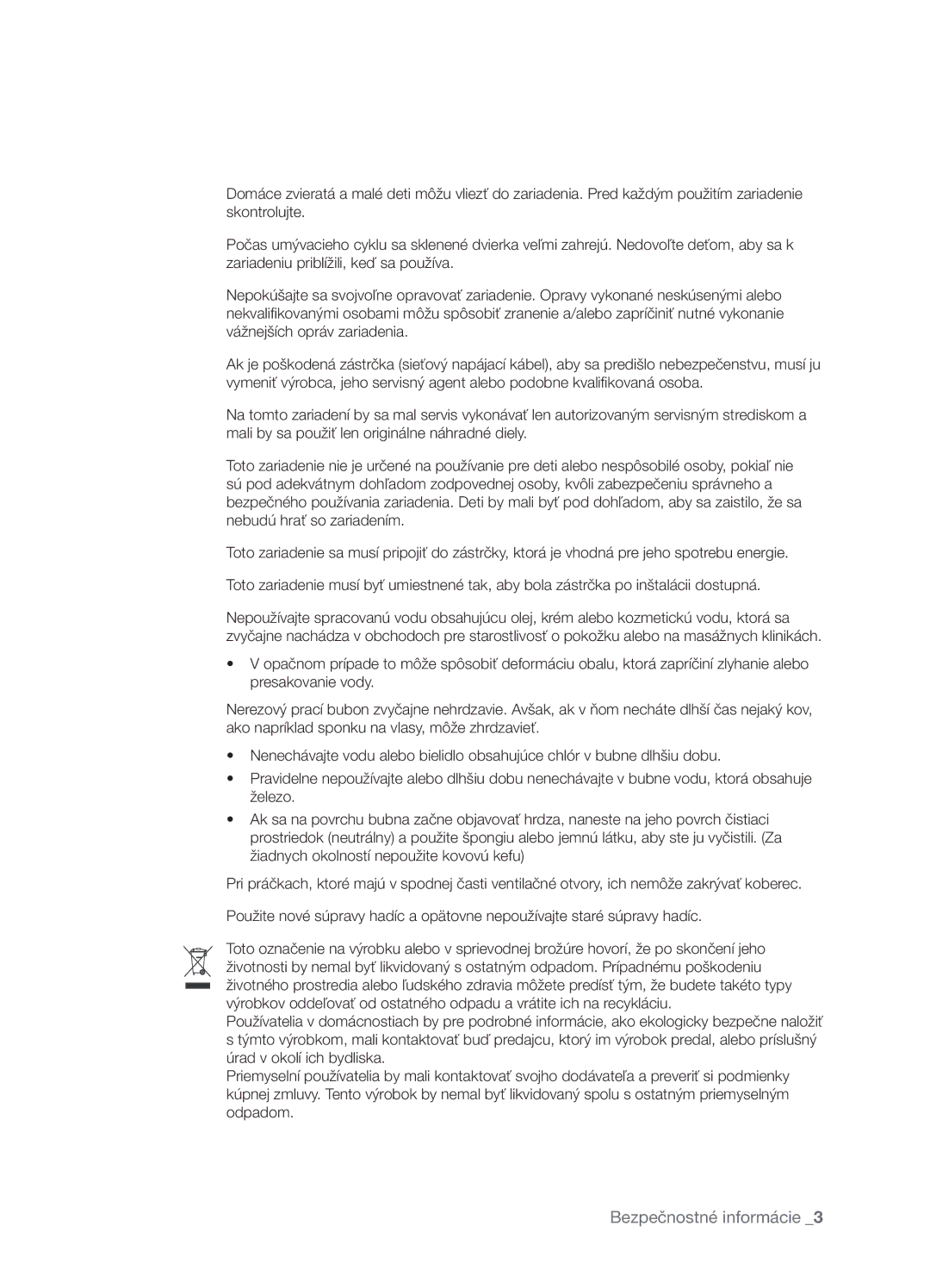 Samsung WF7522NAW/XEH, WF7450NAW/XEH manual Bezpečnostné informácie 