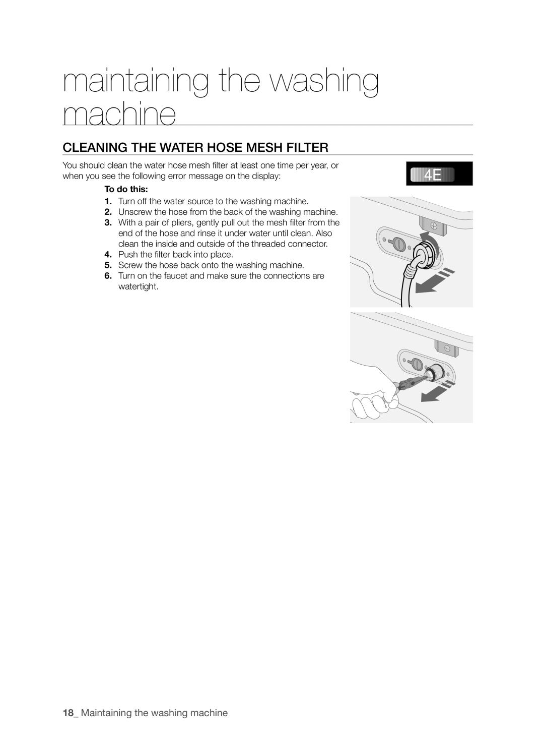 Samsung WF7522S9C/YLW, WF7522S9R/YLR, WF7452S9R/YLR, WF7522S9C/YLR manual Cleaning the Water Hose Mesh Filter, To do this 