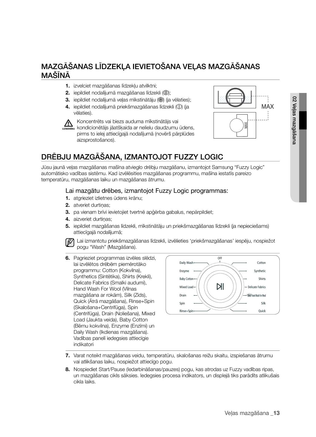 Samsung WF7522S9R/YLP Mazgāšanas Līdzekļa Ievietošana Veļas Mazgāšanas Mašīnā, Drēbju MAZGĀŠANA, Izmantojot Fuzzy Logic 