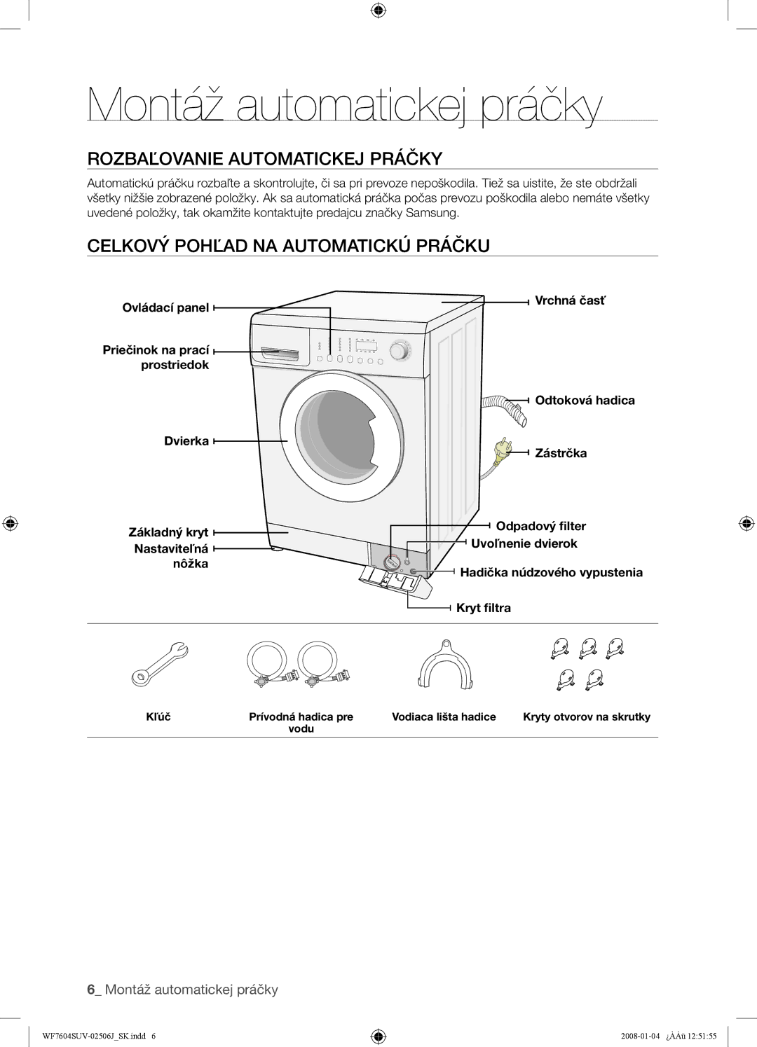 Samsung WF7452SUV/XEO Montáž automatickej práčky, Rozbaľovanie Automatickej Práčky, Celkový Pohľad NA Automatickú Práčku 