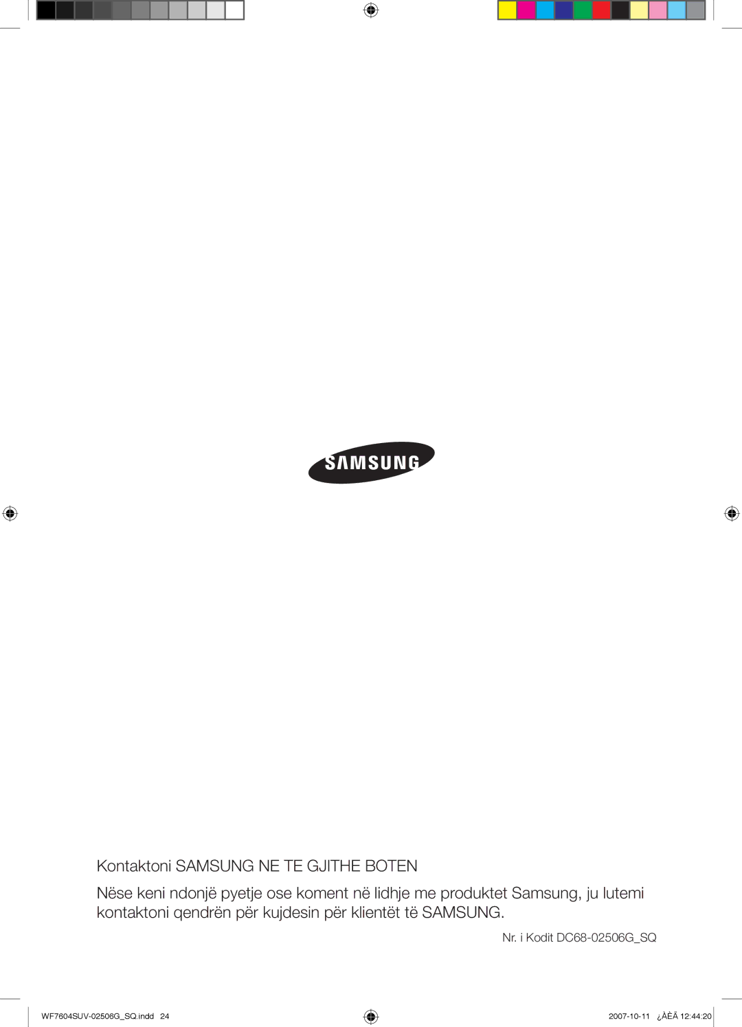 Samsung WF7604SUV/YLE, WF7602SUV/YLE manual Nr. i Kodit DC68-02506GSQ 