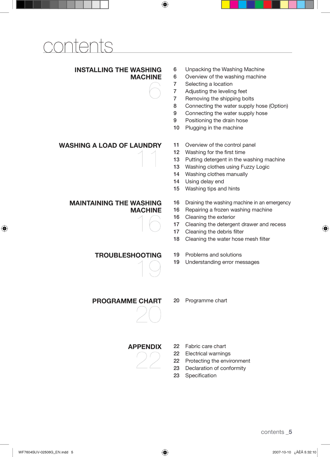 Samsung WF7602SUV/YLE, WF7604SUV/YLE manual Contents 