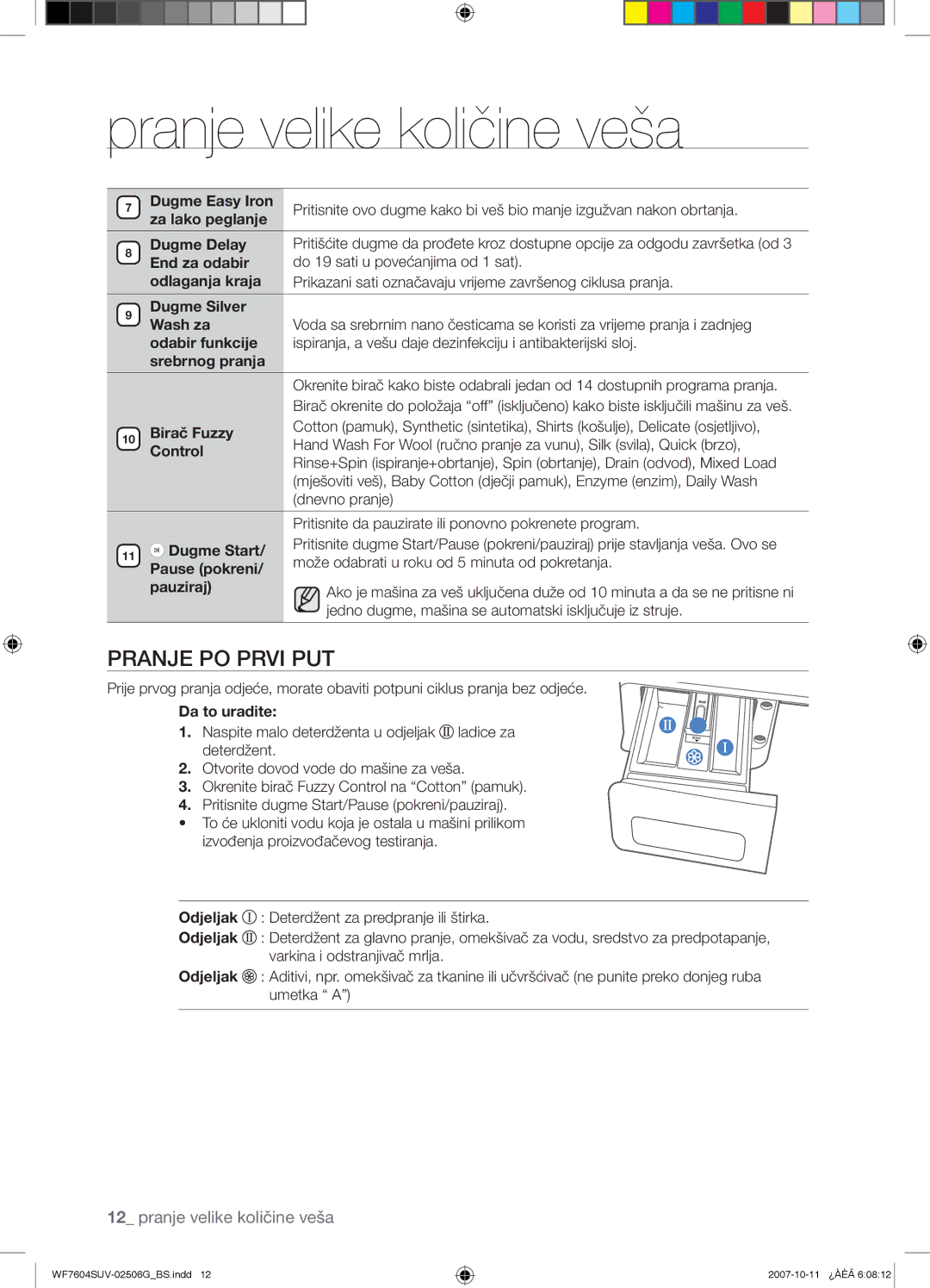 Samsung WF7604SUV/YLE, WF7602SUV/YLE manual Pranje PO Prvi PUT, Dugme Start, Pause pokreni, Pauziraj 