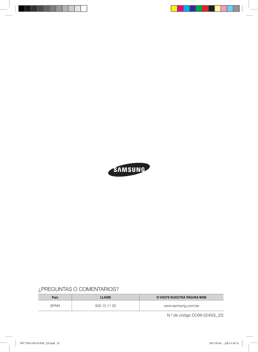 Samsung WF7602NAW/XEC, WF7700NAW/XEP, WF7600NAW/XEP, WF7600NAW/XEC manual ¿Preguntas O Comentarios?, De código DC68-02450LES 