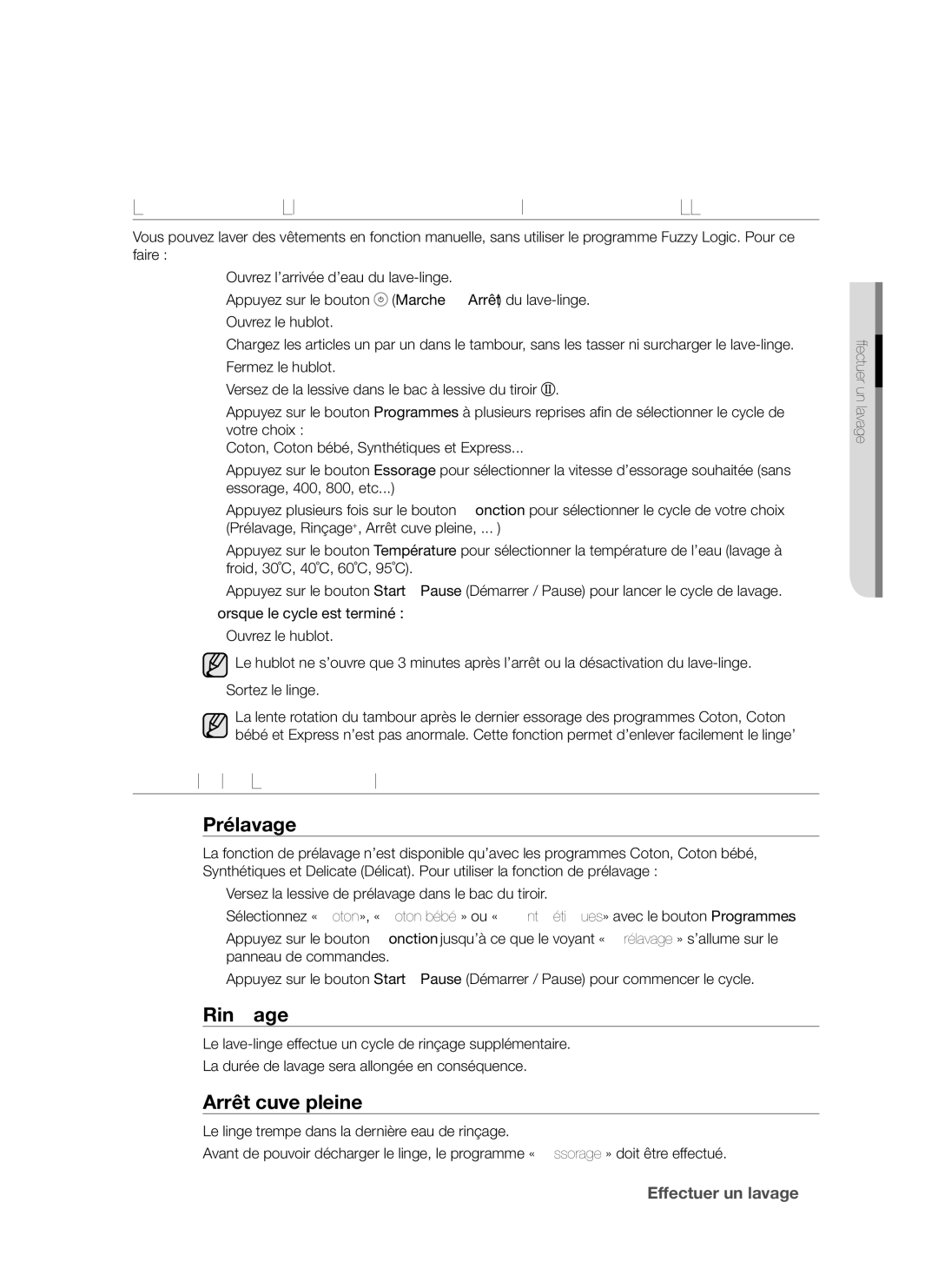 Samsung WF7702NAS/XEF manual Laver DU Linge EN Fonction Manuelle, Choisir LES Options, Lorsque le cycle est terminé 