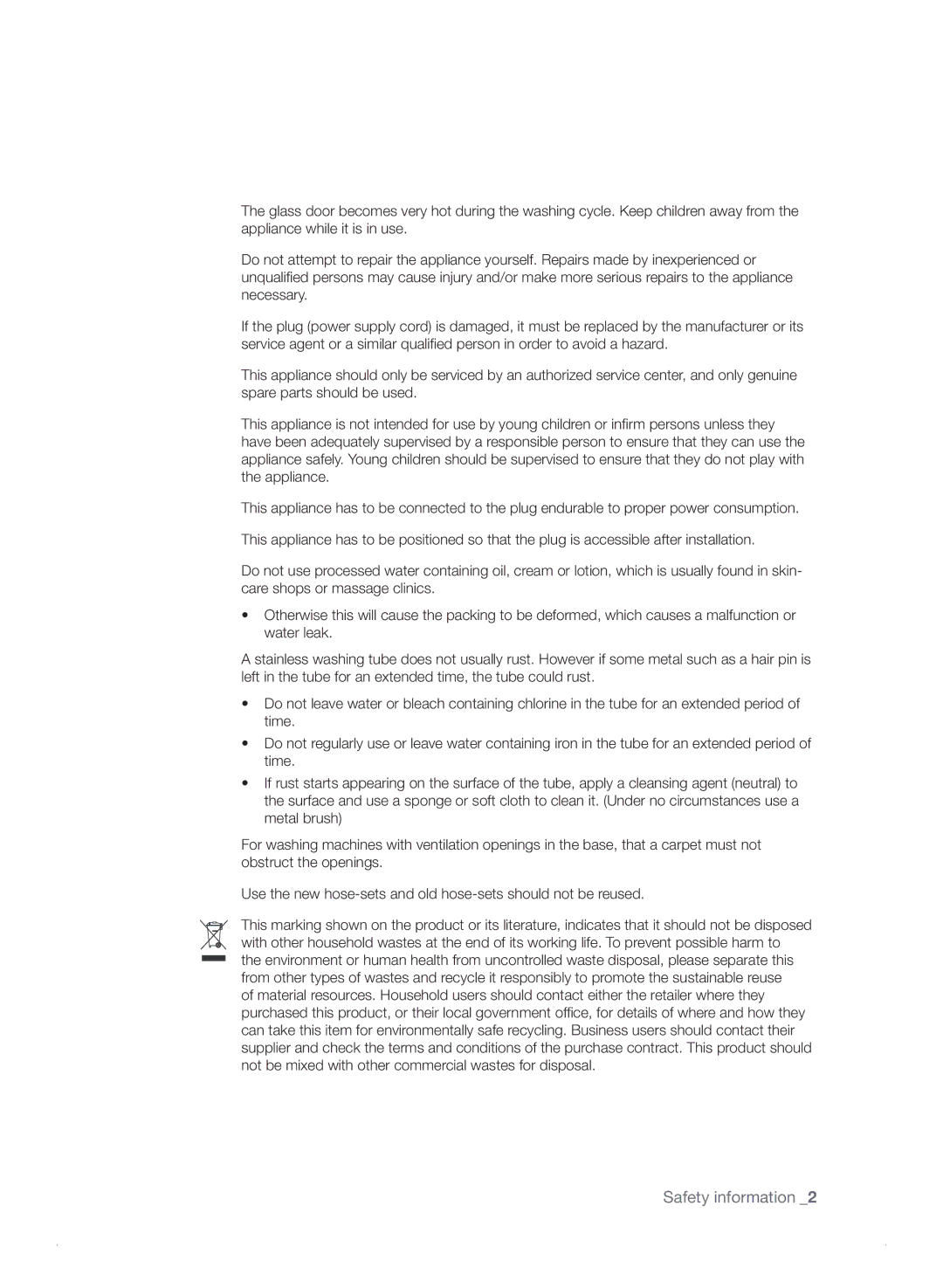 Samsung WF7702NAW/XEU manual Safety information 