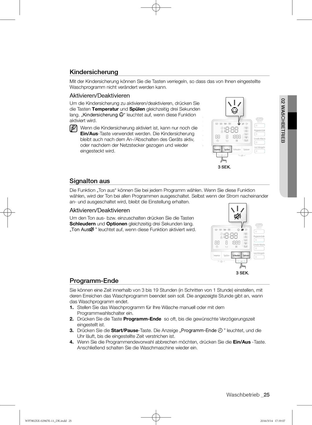 Samsung WF7802XEC/XEG, WF7802XEC/XAG manual Signalton aus, Aktivieren/Deaktivieren 