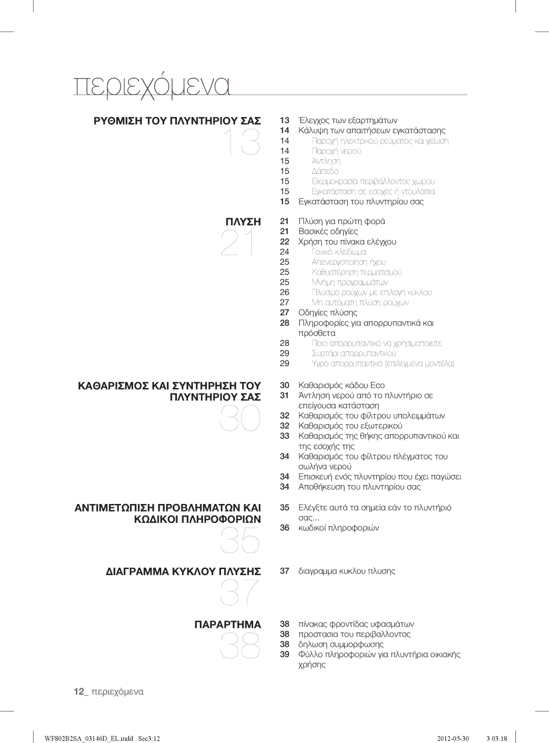 Samsung WF802B2SAWQ/LV manual Περιεχόμενα 