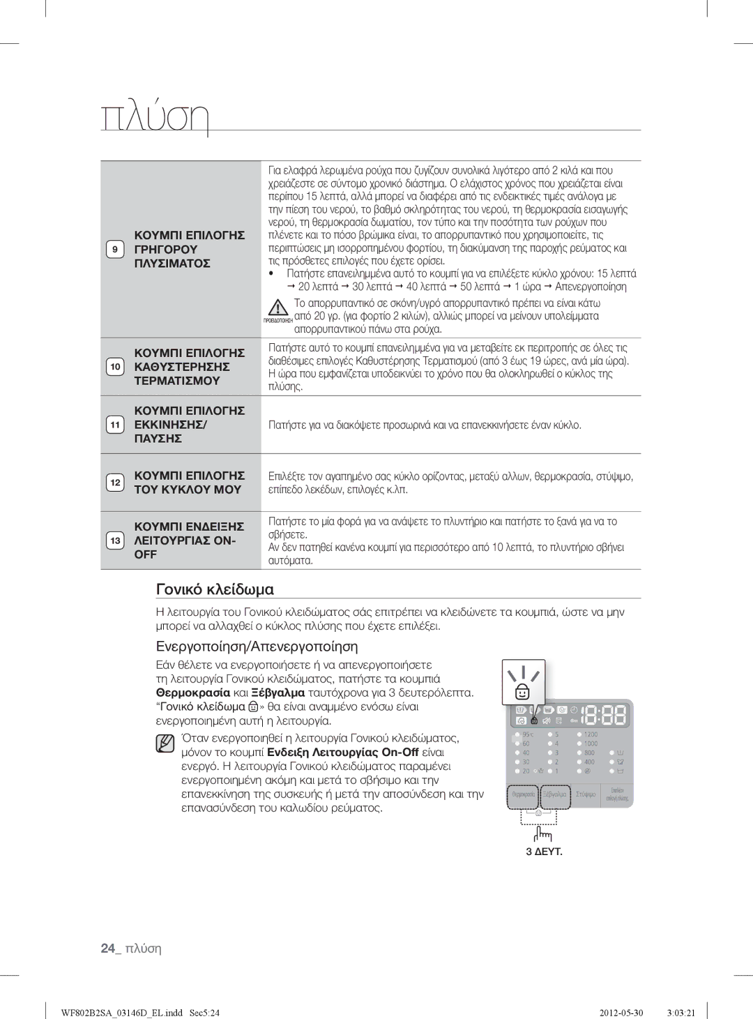 Samsung WF802B2SAWQ/LV manual Τις πρόσθετες επιλογές που έχετε ορίσει, Απορρυπαντικού πάνω στα ρούχα, Πλύσης, Σβήσετε 