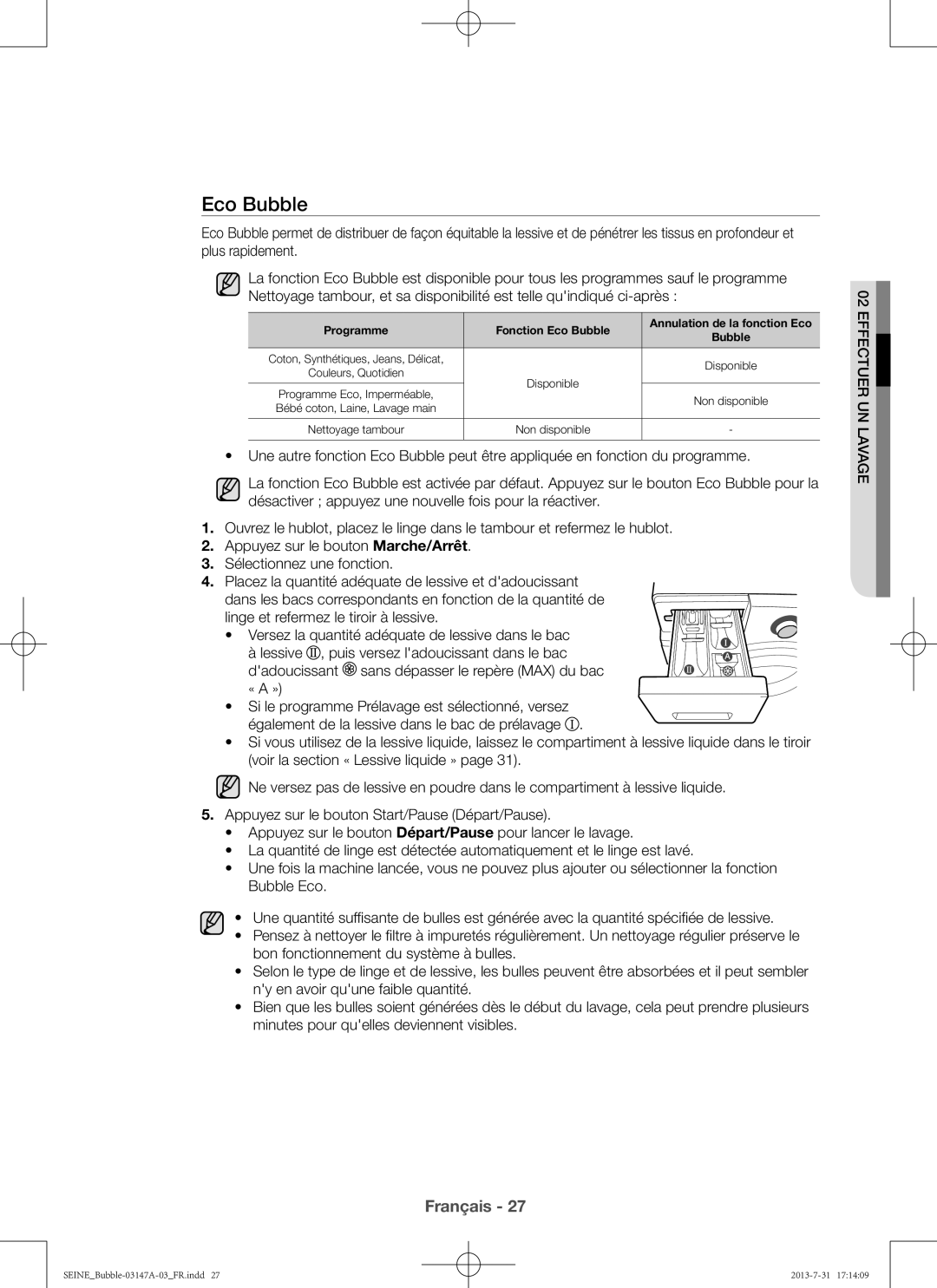 Samsung WF906U4SAWQ/EF, WF806U4SAWQ/EF manual Eco Bubble, « a » 