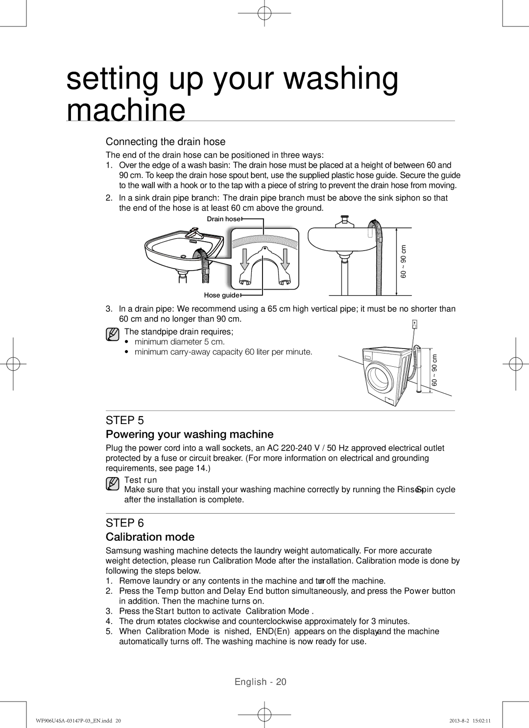 Samsung WF906U4SAWQ/LV, WF806U4SAWQ/LV, WF805U4SAWQ/LV manual Powering your washing machine, Calibration mode, Test run 