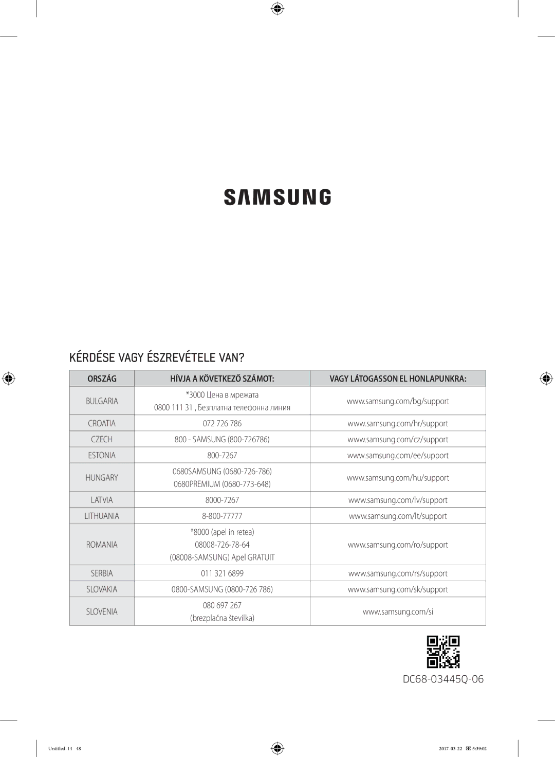 Samsung WF70F5E0W4W/WS, WF80F5E0W4W/LE, WF80F5E0W2W/LE, WF60F4E0W0W/LE manual Kérdése Vagy Észrevétele VAN?, DC68-03445Q-06 