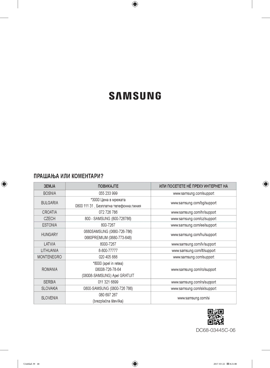 Samsung WF70F5E0W4W/EF, WF80F5E0W4W/LE, WF80F5E0W2W/LE, WF60F4E0W0W/LE manual Прашања ИЛИ КОМЕНТАРИ?, Земја Повикајте 