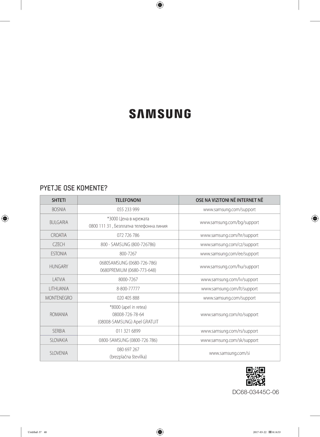 Samsung WF70F5E2U2W/LE, WF80F5E0W4W/LE, WF80F5E0W2W/LE, WF60F4E0W0W/LE, WW70K5410UW/EO Pyetje OSE KOMENTE?, Shteti Telefononi 