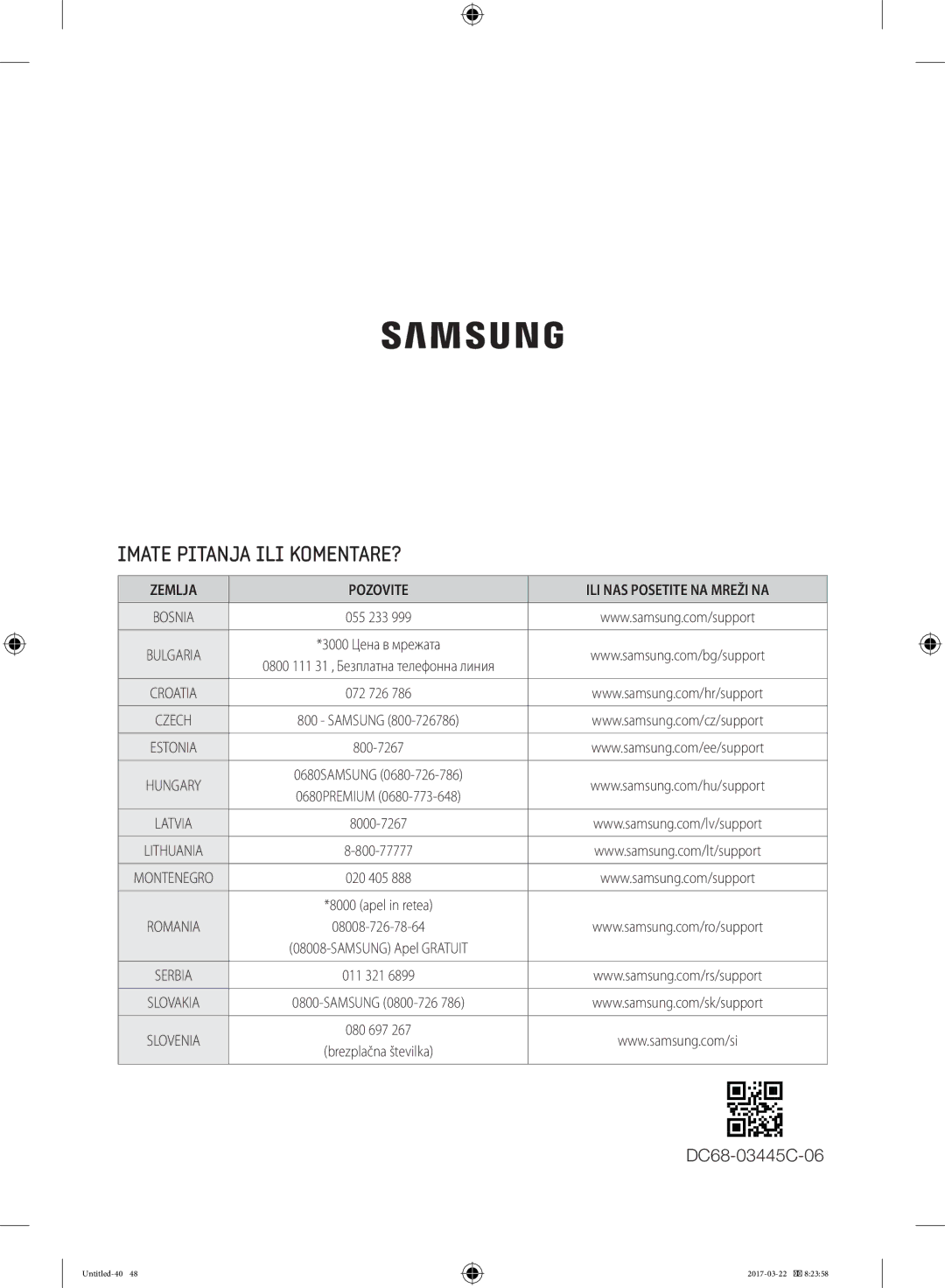 Samsung WF60F4ECW2W/LE, WF80F5E0W4W/LE manual Imate Pitanja ILI KOMENTARE?, Zemlja Pozovite ILI NAS Posetite NA Mreži NA 