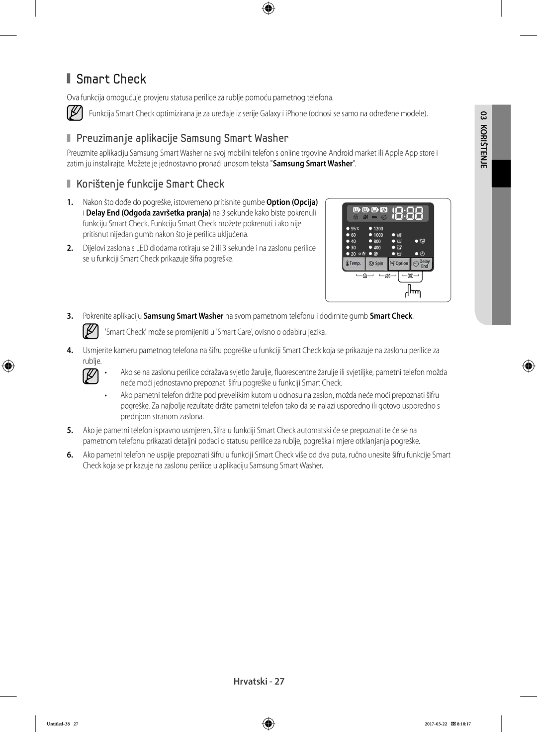 Samsung WF60F4ECW2W/EO, WF80F5E0W4W/LE manual Preuzimanje aplikacije Samsung Smart Washer, Korištenje funkcije Smart Check 