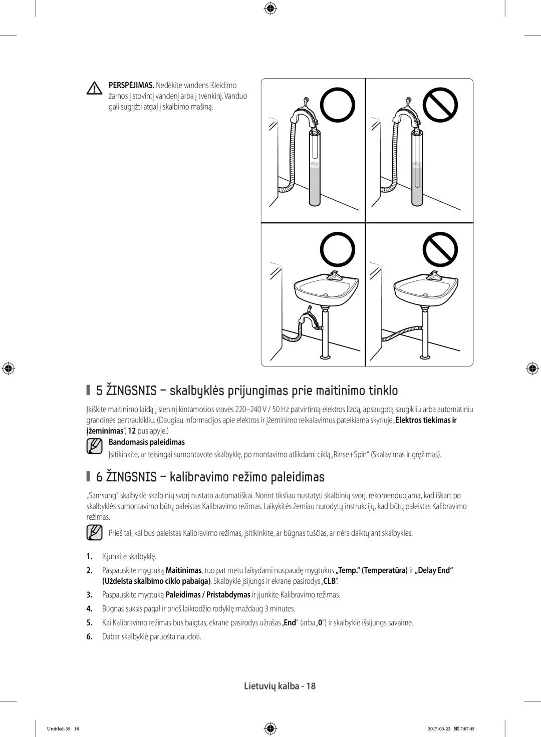 Samsung WF60F4EFW0W/LE manual Žingsnis skalbyklės prijungimas prie maitinimo tinklo, Žingsnis kalibravimo režimo paleidimas 