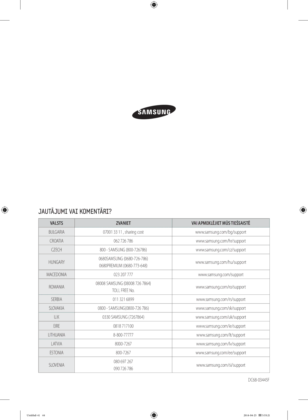 Samsung WF60F4E5W2X/LE, WF80F5E0W4W/LE, WF80F5E0W2W/LE, WF80F5E5W4W/LE manual Jautājumi VAI KOMENTĀRI?, Valsts Zvaniet 