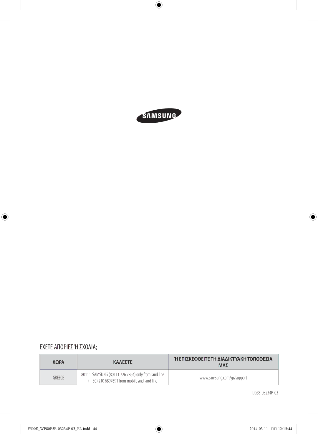 Samsung WF80F5E4U4W/LV, WF80F5E5U2W/LV, WF80F5E5U4W/LV manual Εχετε Αποριεσ Ή Σχολια 