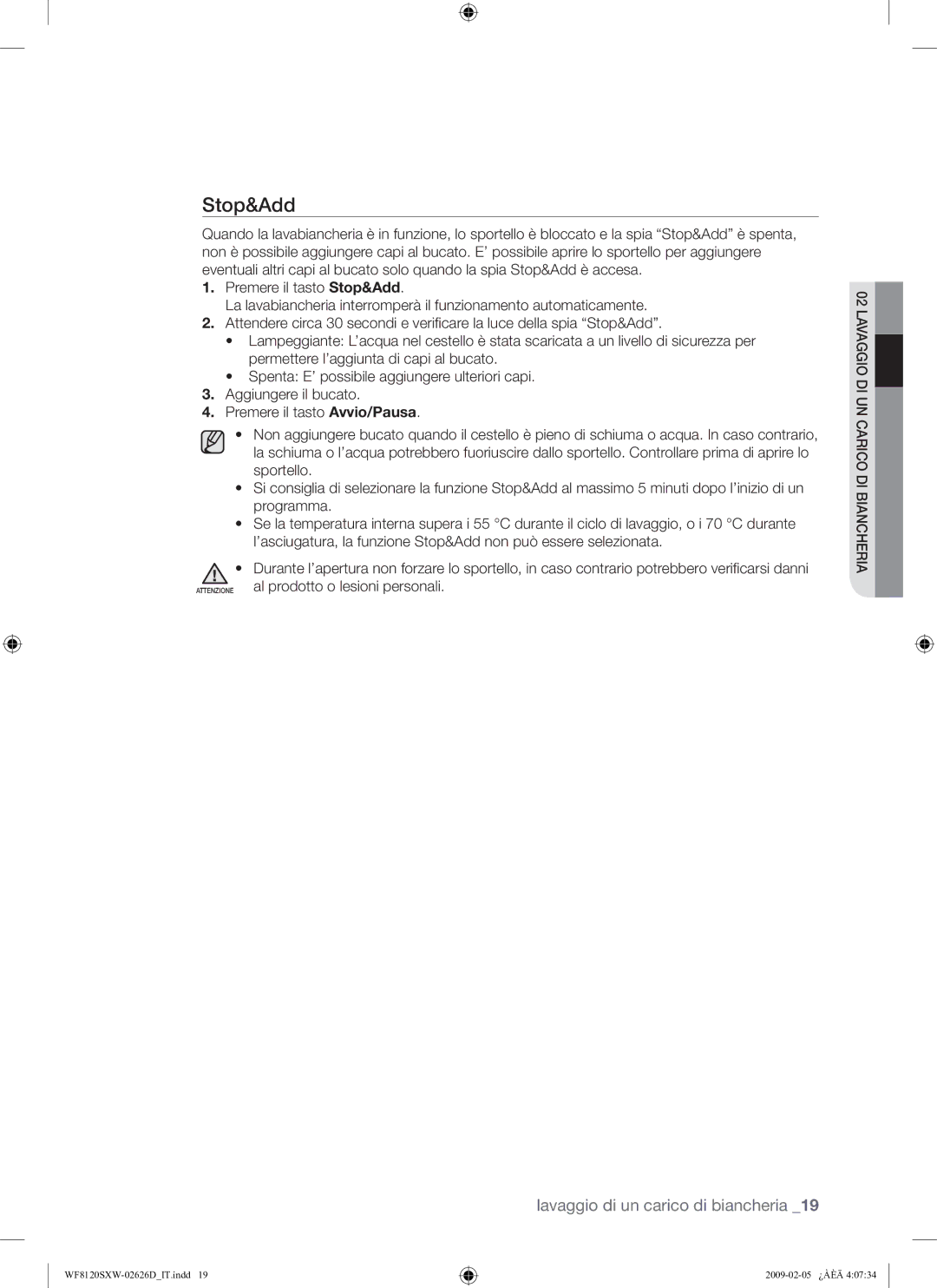 Samsung WF8120SXW/XET manual Stop&Add 