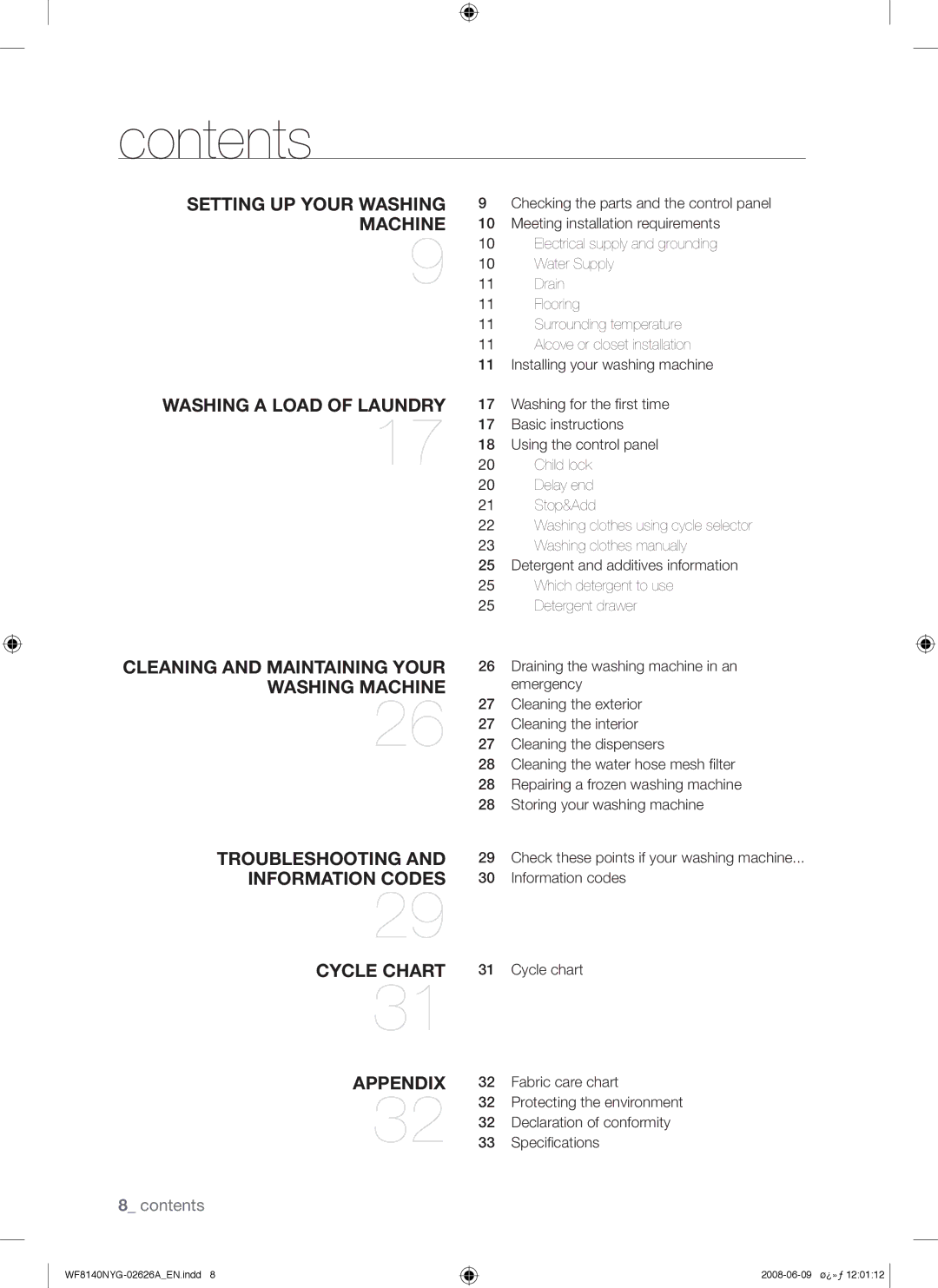 Samsung WF8140NYG/YL manual Contents 