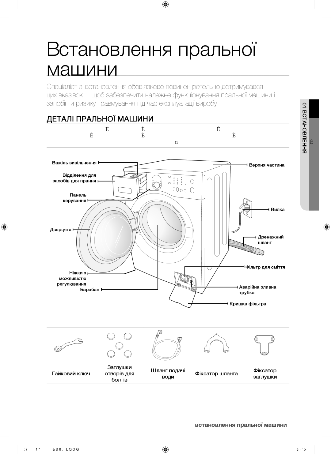 Samsung WF8500NGW/YLP manual Встановлення пральної машини, Деталі Пральної Машини 