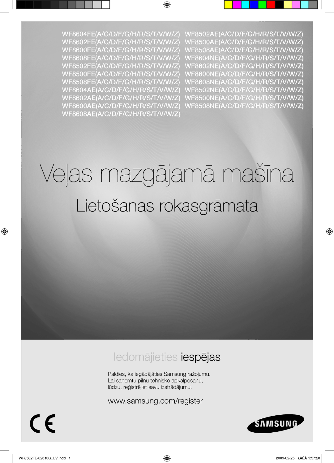 Samsung WF8502FER/YLR manual Veļas mazgājamā mašīna 