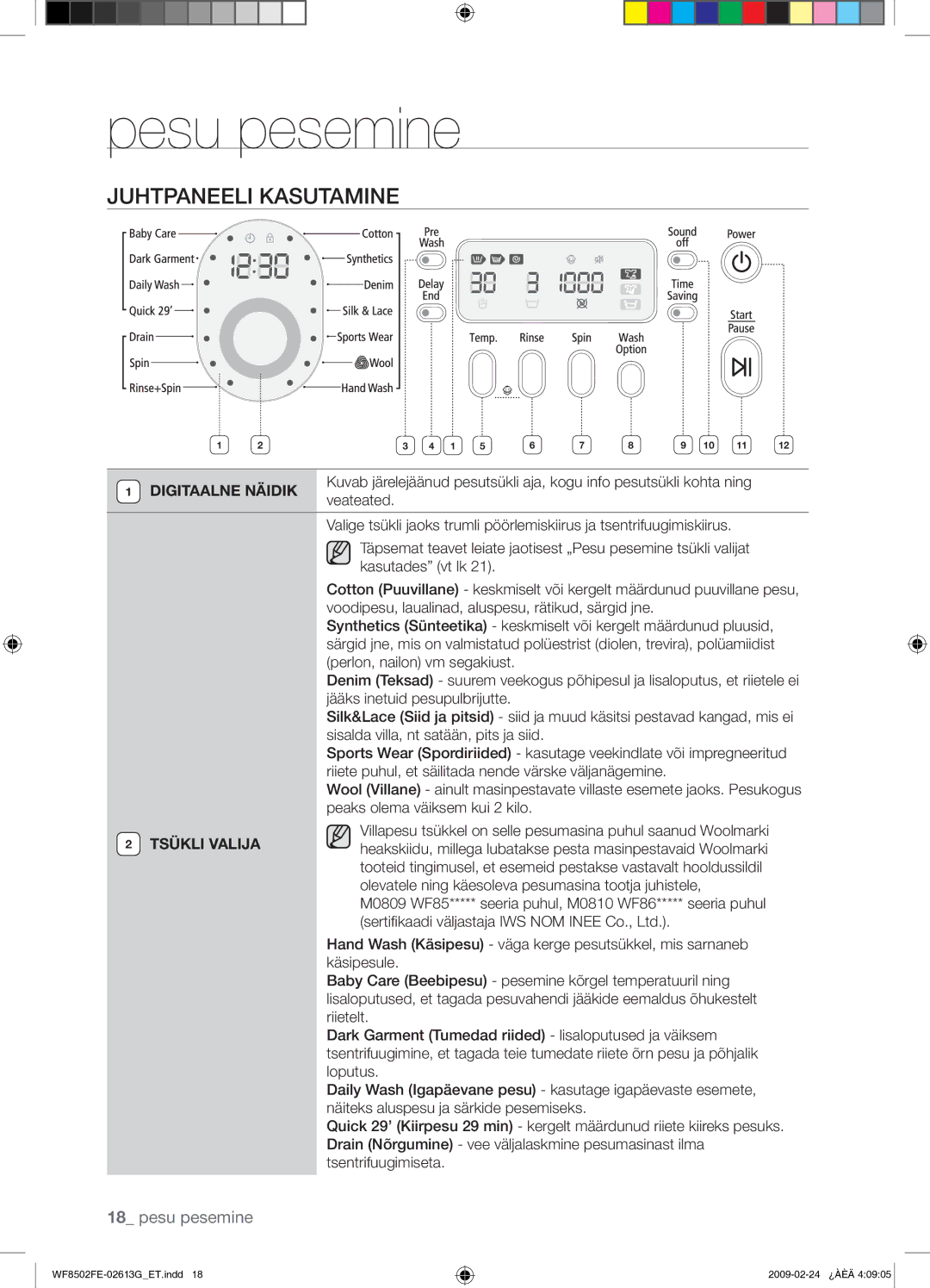 Samsung WF8502FER/YLR manual Juhtpaneeli Kasutamine, Digitaalne Näidik, Veateated, Kasutades vt lk 