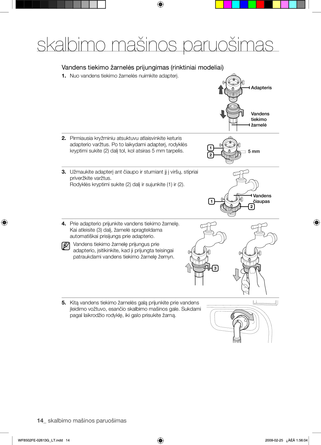 Samsung WF8502FER/YLR manual Vandens tiekimo žarnelės prijungimas rinktiniai modeliai 