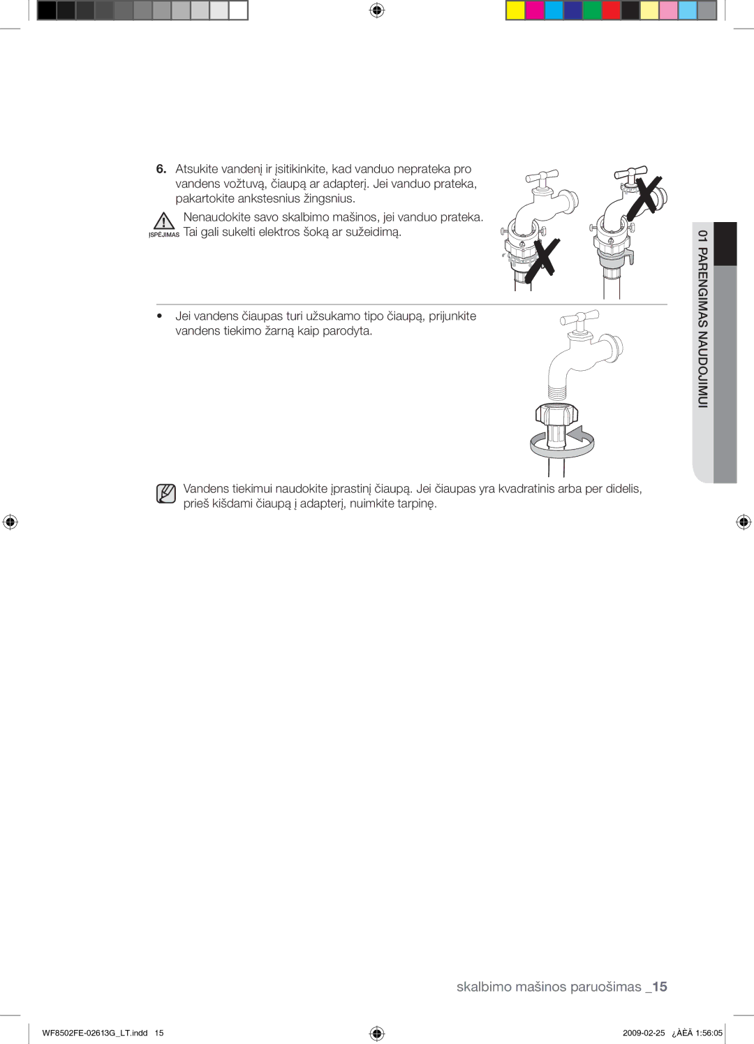 Samsung WF8502FER/YLR manual Parengimas Naudojimui 