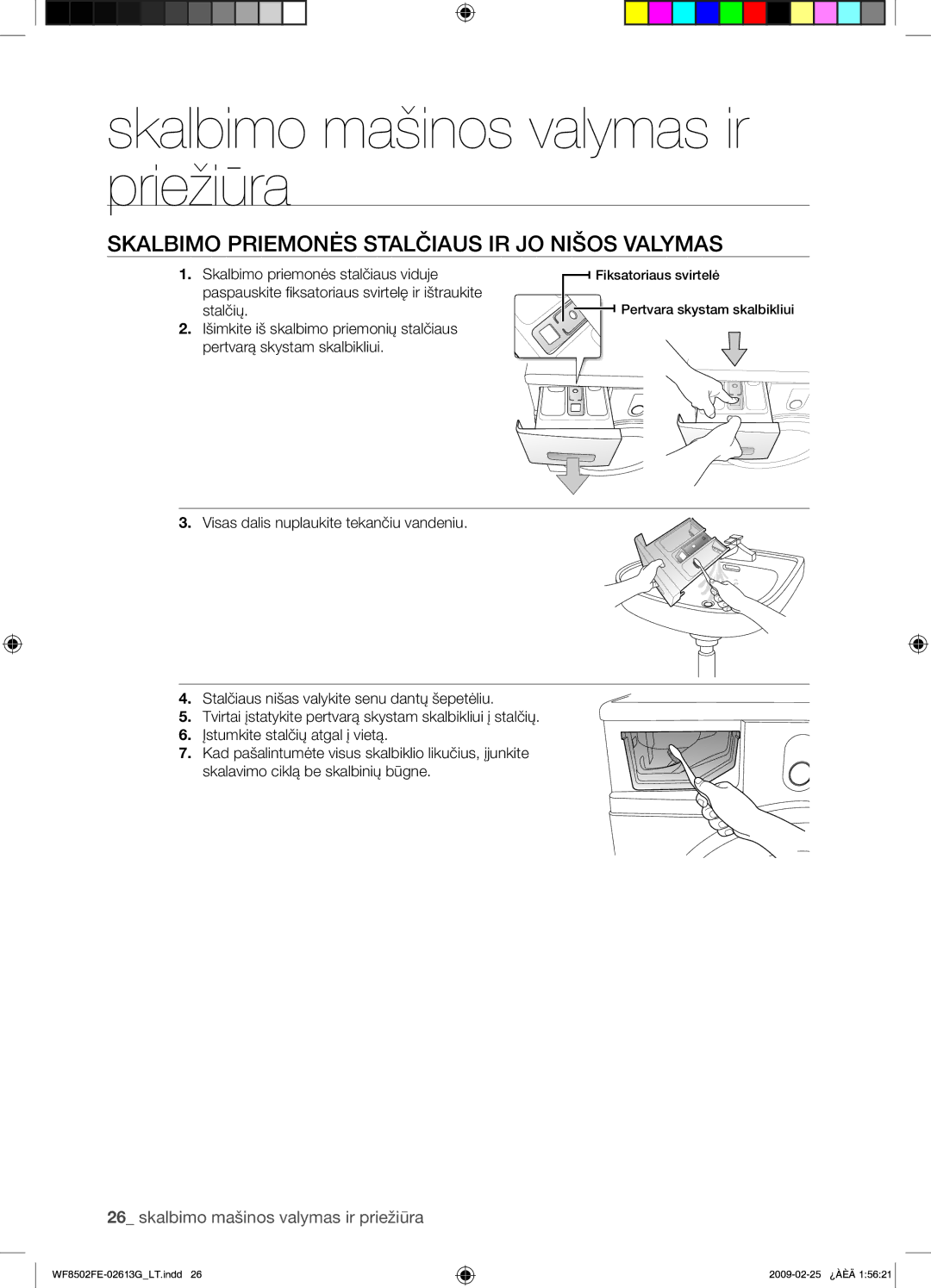 Samsung WF8502FER/YLR manual Skalbimo Priemonės Stalčiaus IR JO Nišos Valymas 