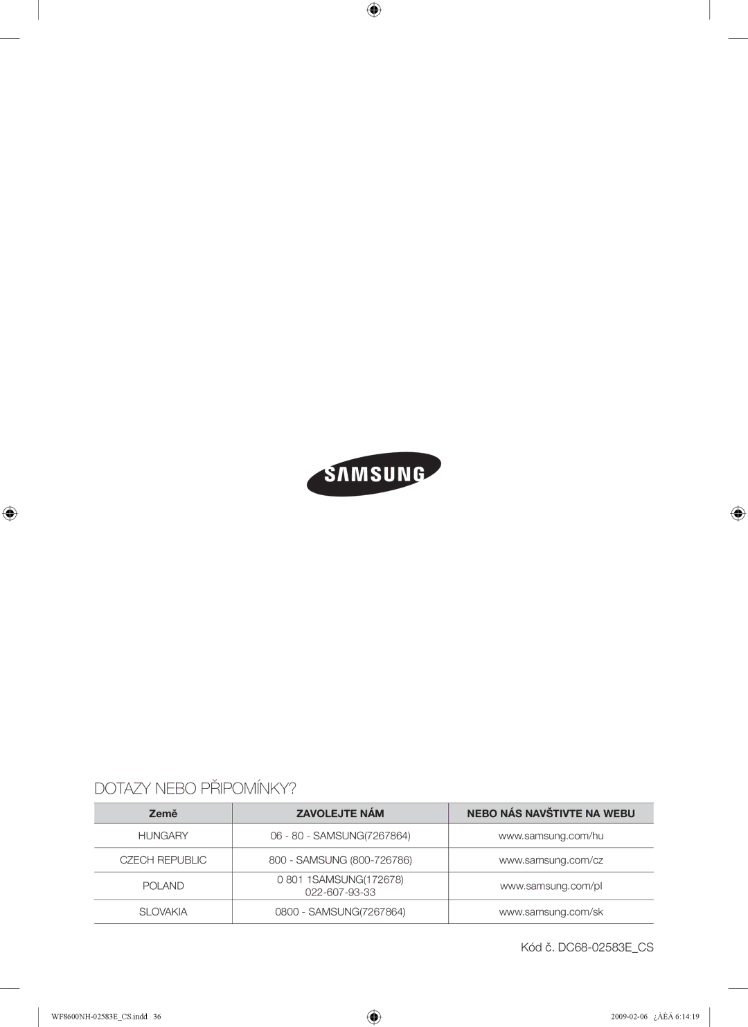 Samsung WF8508NMW8/XEH, WF8508NMW8/YLE, WF8500NMW8/YLE, WF8508NMW/XEH, WF8600NHW/XEH, WF8500NMW/XEH Dotazy Nebo PŘIPOMÍNKY? 