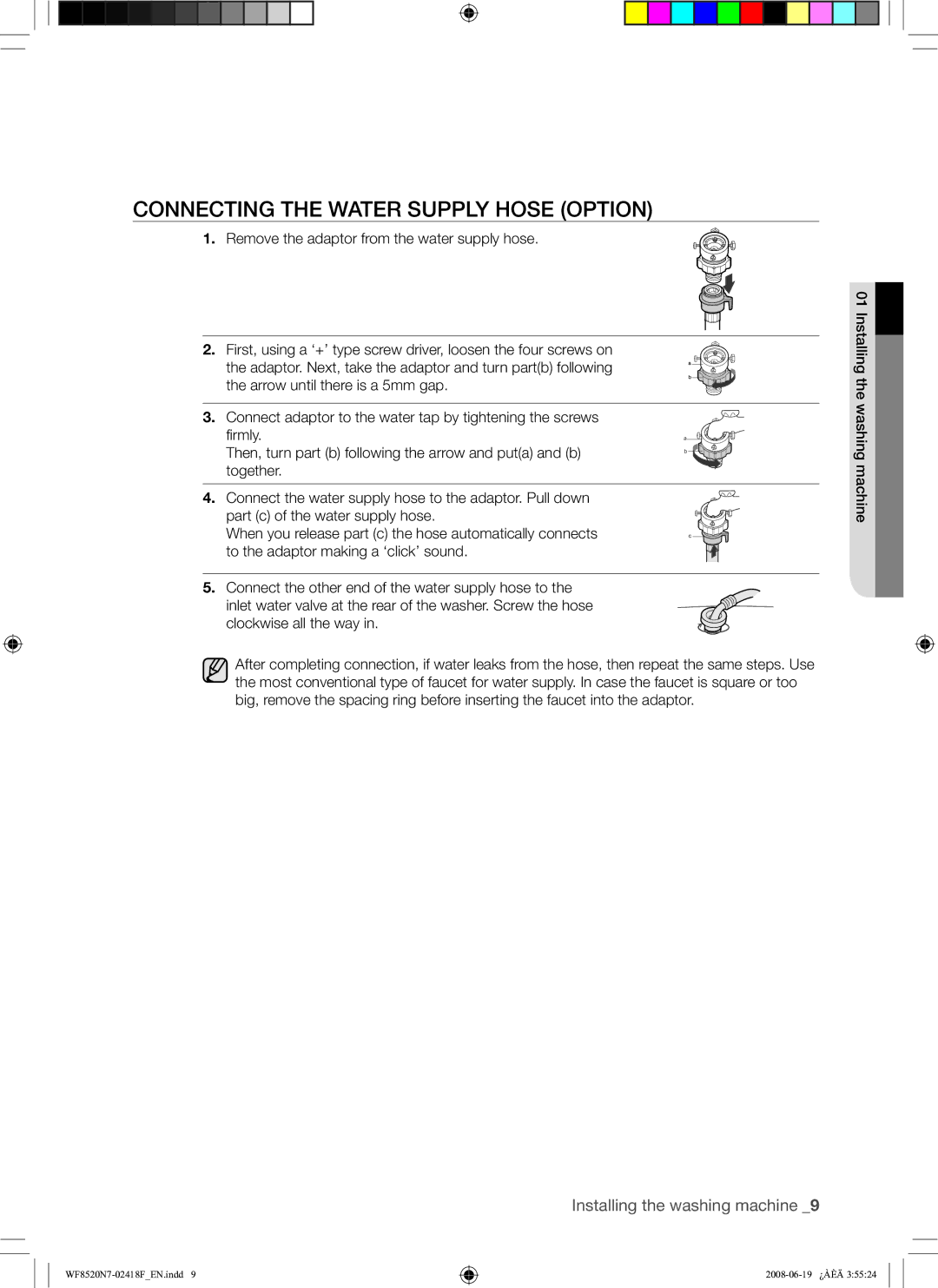 Samsung WF8528N7W/YLE, WF8520N7W/YLE manual Connecting the Water Supply Hose Option 